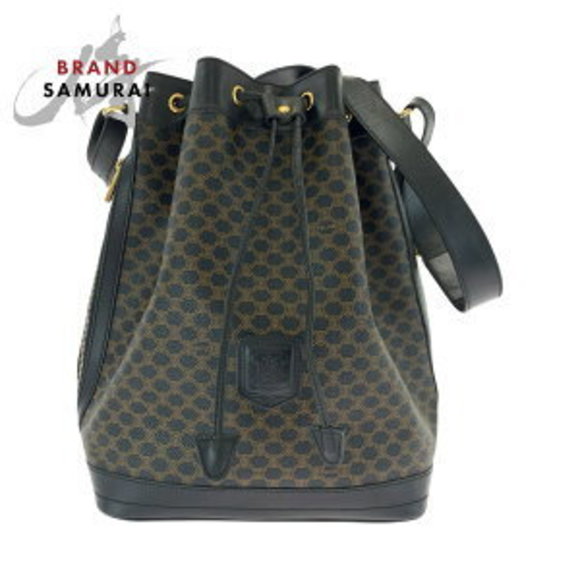 Celine Brown Shoulder Leather Black Bag Drawstring Macadam - Picture 1 of 9